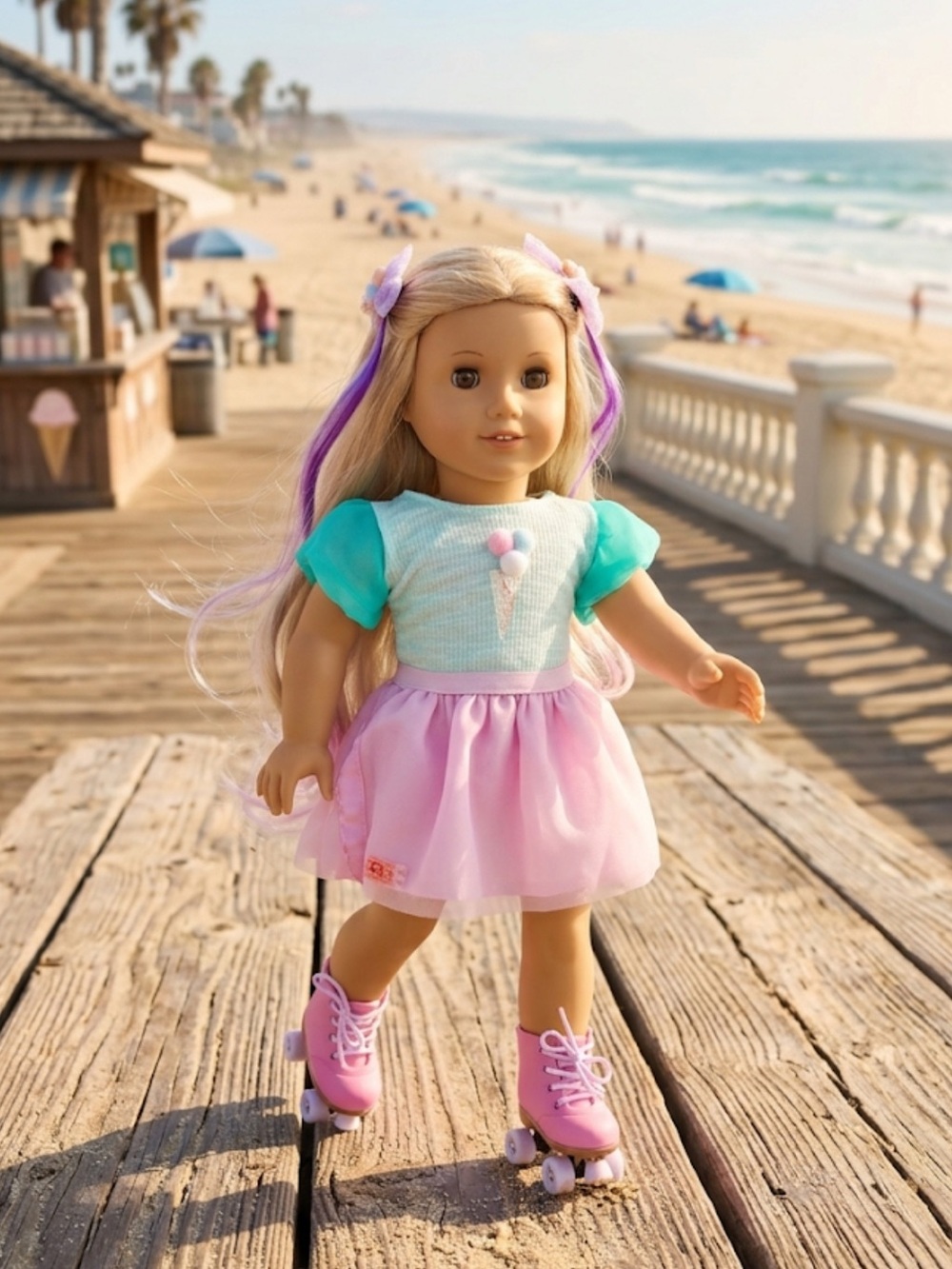 Kids Roller Skate Doll in Pink & Teal Dress